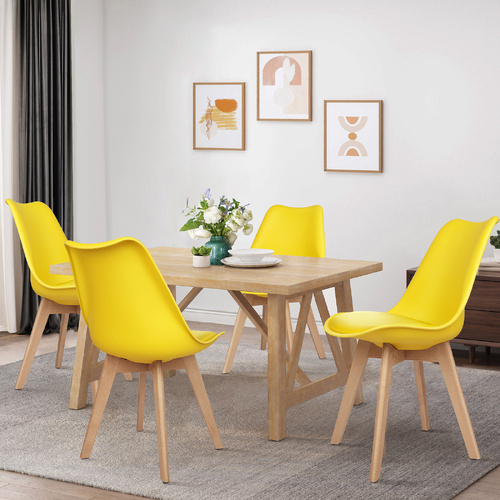 ALFORDSON 4x Dining Chairs Retro PU Leather Wooden Yellow