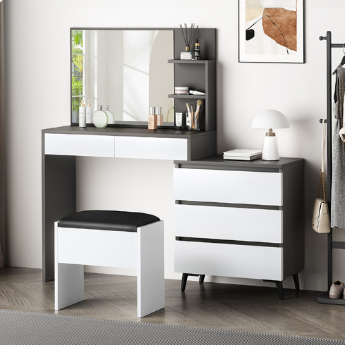 ALFORDSON Dressing Table Stool Set Makeup Mirror Desk Storage Cabinet Grey