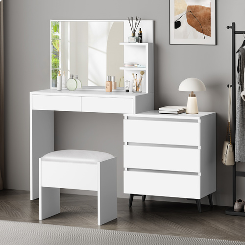 ALFORDSON Dressing Table Stool Set Makeup Mirror Desk Storage Cabinet White