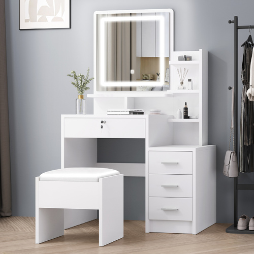 ALFORDSON Dressing Table Stool Set LED Makeup Mirror Vanity Desk Cabinet White