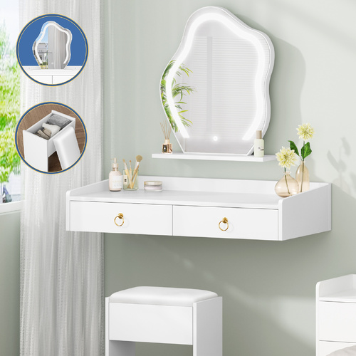 ALFORDSON Dressing Table Stool Set Floating Makeup Mirror LED Vanity Desk White
