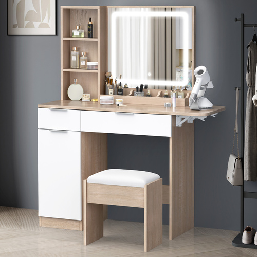 ALFORDSON Dressing Table Stool Set LED Vanity Desk Makeup Mirror Drawers Oak