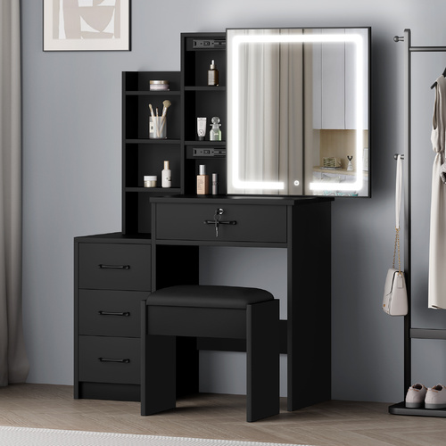 ALFORDSON Dressing Table Stool Set Makeup Mirror Vanity Desk Cabinet Black
