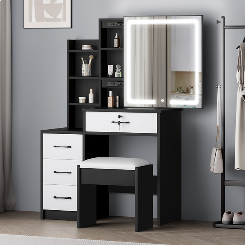 ALFORDSON Dressing Table Stool Set Makeup Mirror Vanity Desk Cabinet Black White