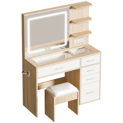 ALFORDSON Dressing Table Stool Set Makeup LED Vanity Desk Charging Station Wood