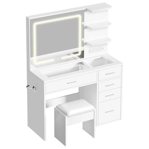 ALFORDSON Dressing Table Stool Set Makeup LED Vanity Desk Charging Station White