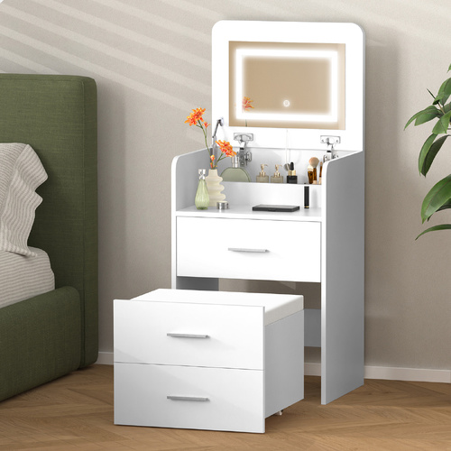 ALFORDSON Dressing Table Stool Set 2-In-1 Makeup Mirror Vanity Desk White