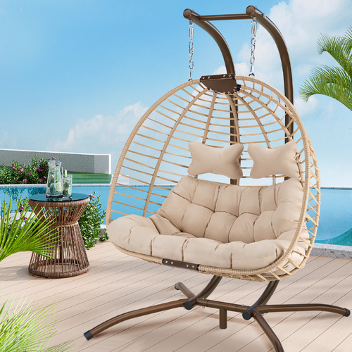 ALFORDSON Outdoor 2 Seater Egg Chair Wicker Rattan Pod Hanging Swing Beige