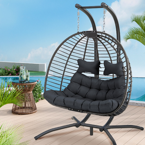 ALFORDSON Outdoor 2 Seater Egg Chair Wicker Rattan Pod Hanging Swing Dark Grey