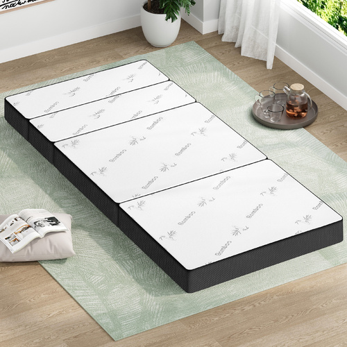 STARRY EUCALYPT Folding Mattress Mesh Bamboo Fabric Foldable Lounge King Single