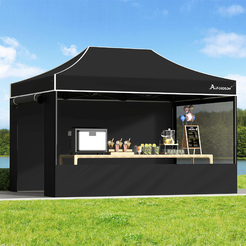 ALFORDSON Gazebo 4.5x3m Pop Up Marquee 600D Oxford Folding Camping Tent Black