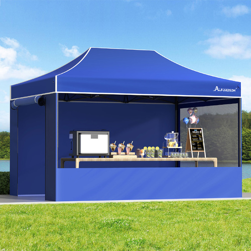 ALFORDSON Gazebo 4.5x3m Pop Up Marquee 600D Oxford Folding Camping Tent Blue