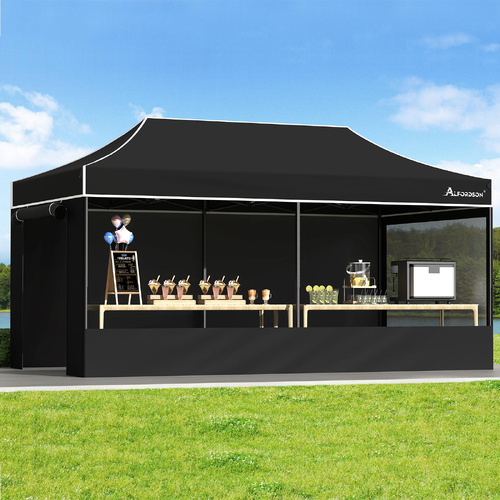 ALFORDSON Gazebo 6x3m Pop Up Marquee 600D Oxford Folding Camping Tent Black