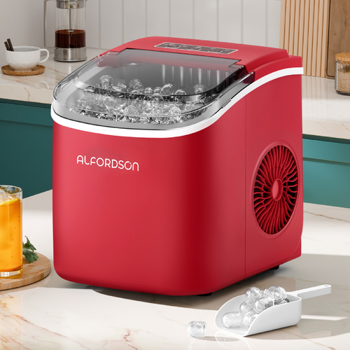 ALFORDSON Portable Ice Maker Machine Countertop 12kg Ice Cube Tray Red