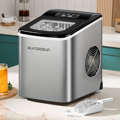 ALFORDSON Portable Ice Maker Machine Commercial 12kg Ice Cube Tray 2.2L Silver