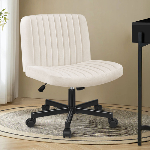 Alfordson Criss Cross Legged Office Chair with Wheels Fabric Armless Swivel Vanity Chair Beige