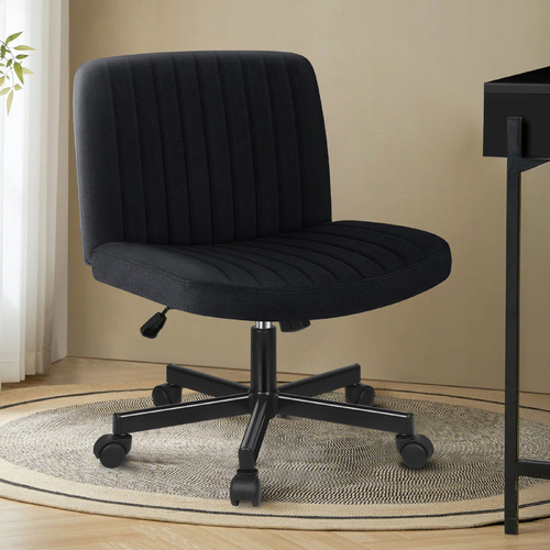 Alfordson Criss Cross Legged Office Chair with Wheels Fabric Armless Swivel Vanity Chair Black
