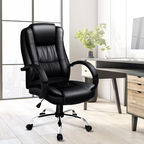 ALFORDSON Executive Office Chair PU Leather Computer Gaming Racer Black Seat