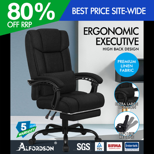 ALFORDSON Office Chair Executive Computer Gaming Fabric Seat Recliner Black
