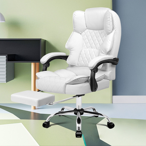 ALFORDSON Office Chair Gaming Executive Computer PU Leather Seat Recliner White