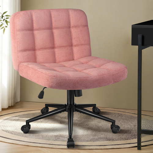 ALFORDSON Office Desk Chair Computer Armless Wide Seat Mid Back Chenille Pink
