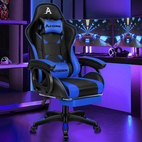 ALFORDSON Gaming Chair 2-point Massage Lumbar Cushion Xavier Black & Blue