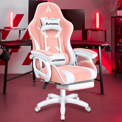 ALFORDSON Gaming Office Chair Racing Sherpa Fleece Seat Massage Lumbar Pink
