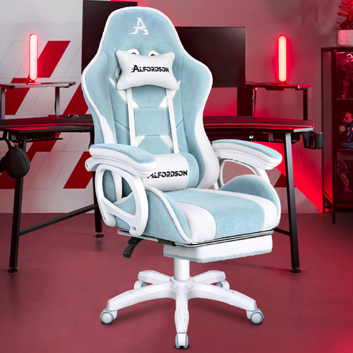 ALFORDSON Gaming Office Chair Racing Sherpa Fleece Seat Massage Blue & White