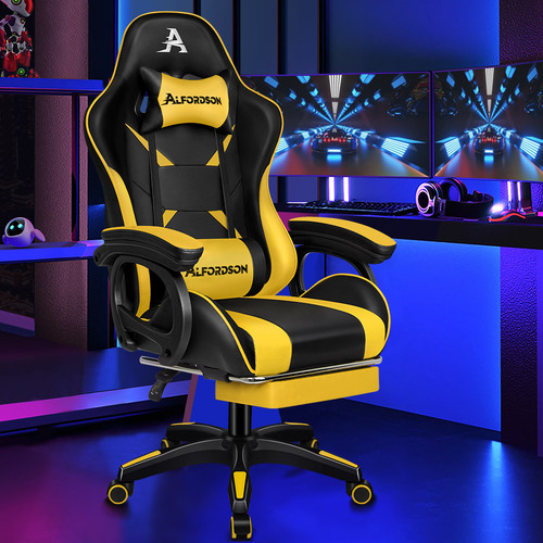 ALFORDSON Gaming Chair 2-point Massage Lumbar Pillow Xavier Black & Yellow