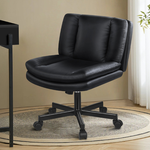 ALFORDSON Armless Office Desk Chair Mid Back Wide Seat w/ Wheels Leather Black