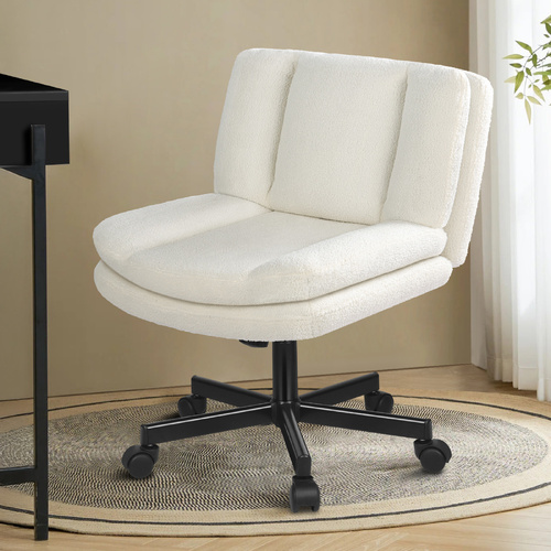 ALFORDSON Armless Office Desk Chair Mid Back Wide Seat w/ Wheels Boucle White