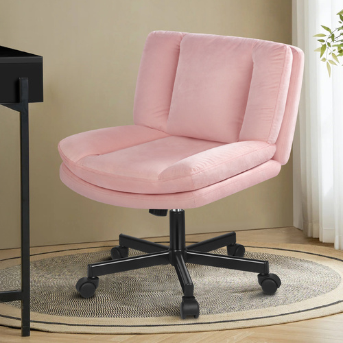 ALFORDSON Armless Office Desk Chair Mid Back Wide Seat w/ Wheels Velvet Pink