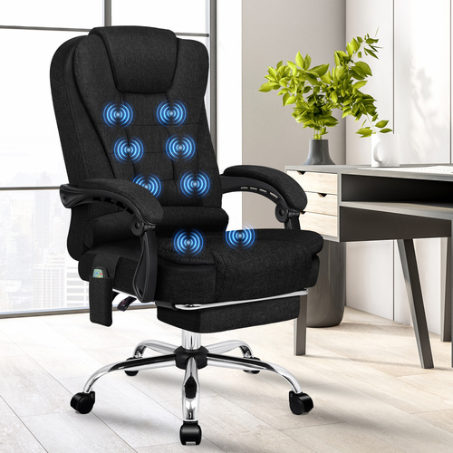 ALFORDSON Massage Office Chair Executive Heated Seat Gaming Racer Fabric Black