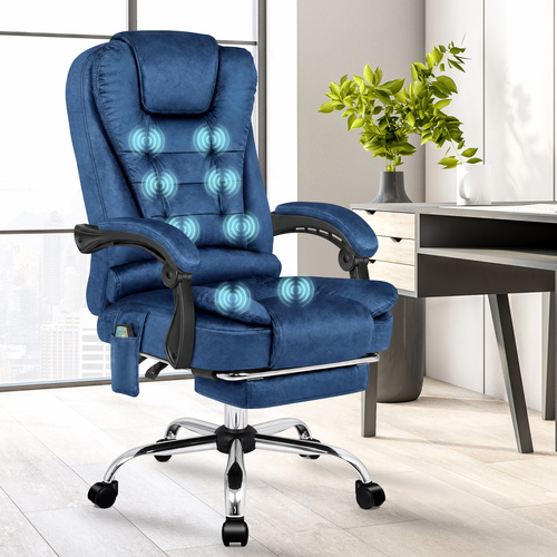 ALFORDSON Massage Office Chair Executive Heated Seat Gaming Racer Velvet Blue