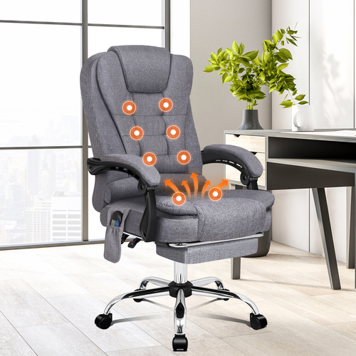 ALFORDSON Massage Office Chair Heated Seat Executive Gaming Racer Fabric Grey