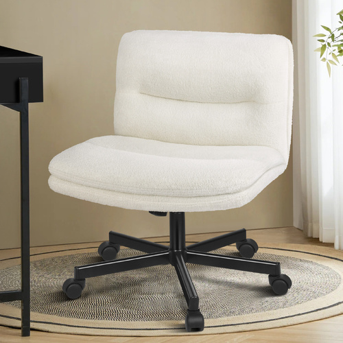ALFORDSON Desk Chair Office Computer Armless Wide Seat Mid Back Boucle White
