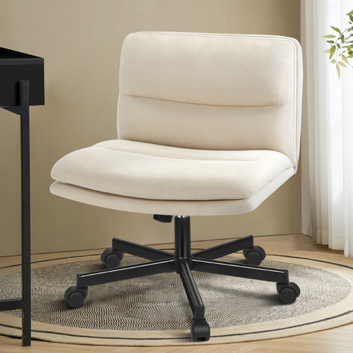 ALFORDSON Desk Chair Office Computer Armless Wide Seat Mid Back Fabric Beige