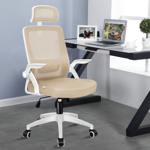 ALFORDSON Mesh Office Chair Executive Fabric Seat Tilt Gaming White & Beige