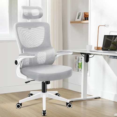ALFORDSON Mesh Office Chair Executive Computer Tilt Fabric Seat Racing Work Grey & White