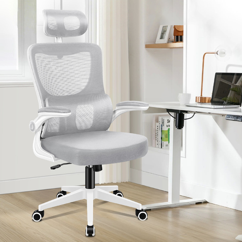 ALFORDSON Mesh Office Chair Executive Computer Tilt Fabric Seat Racing Work Grey & White
