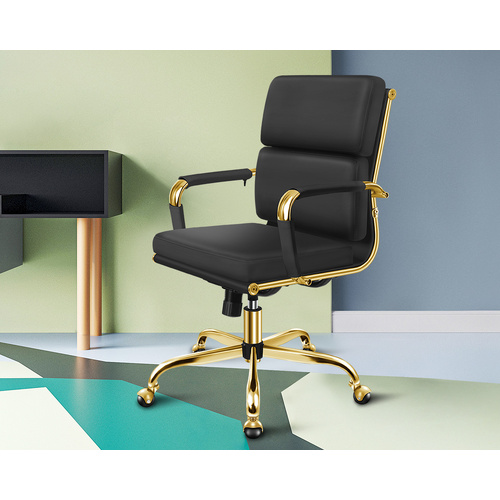 ALFORDSON Office Chair Ergonomic Paddings Executive Computer Work Seat Mid Back Gold and Black