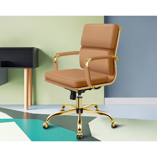 ALFORDSON Office Chair Ergonomic Paddings Executive Computer Seat Mid Back Gold and Brown