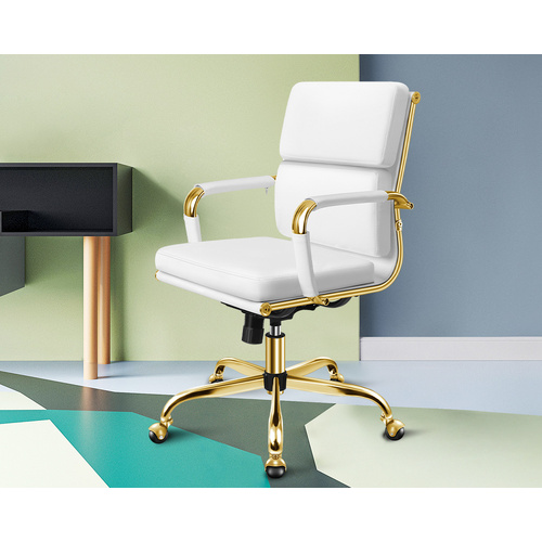 ALFORDSON Office Chair Ergonomic Paddings Executive Computer Work Seat Mid Back Gold and White