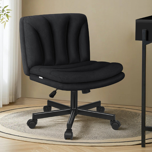 ALFORDSON Armless Office Desk Chair Mid Back Wide Seat w/ Wheels Fabric Black