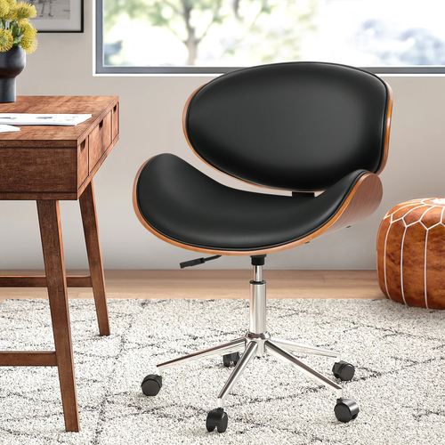 ALFORDSON Wooden Office Chair Computer Chairs Home Seat PU Leather Black