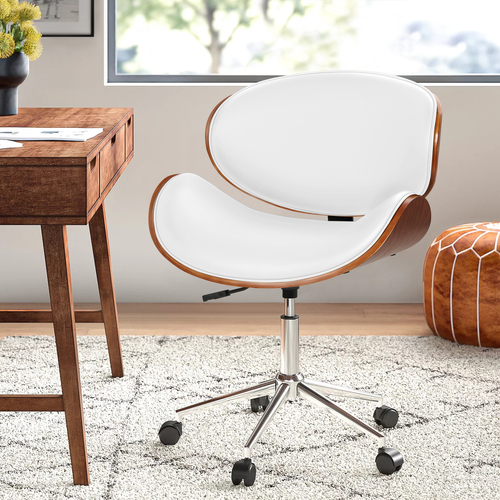 ALFORDSON Wooden Office Chair Computer Chairs Home Seat PU Leather White