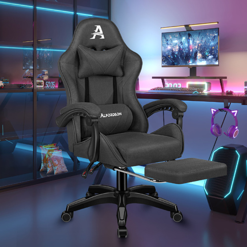 ALFORDSON Gaming Office Chair Massage Computer Footrest Seat Leathaire Dark Grey