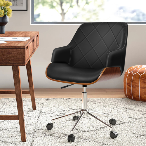 ALFORDSON Wooden Office Chair Computer Chairs Home Seat PU Leather Black