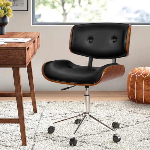 ALFORDSON Wooden Office Chair Computer Chairs Home Seat PU Leather Black