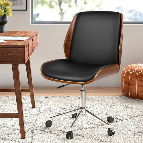 ALFORDSON Wooden Office Chair Computer Chairs Home Seat PU Leather Black [Pre-order, Send by 11/10]